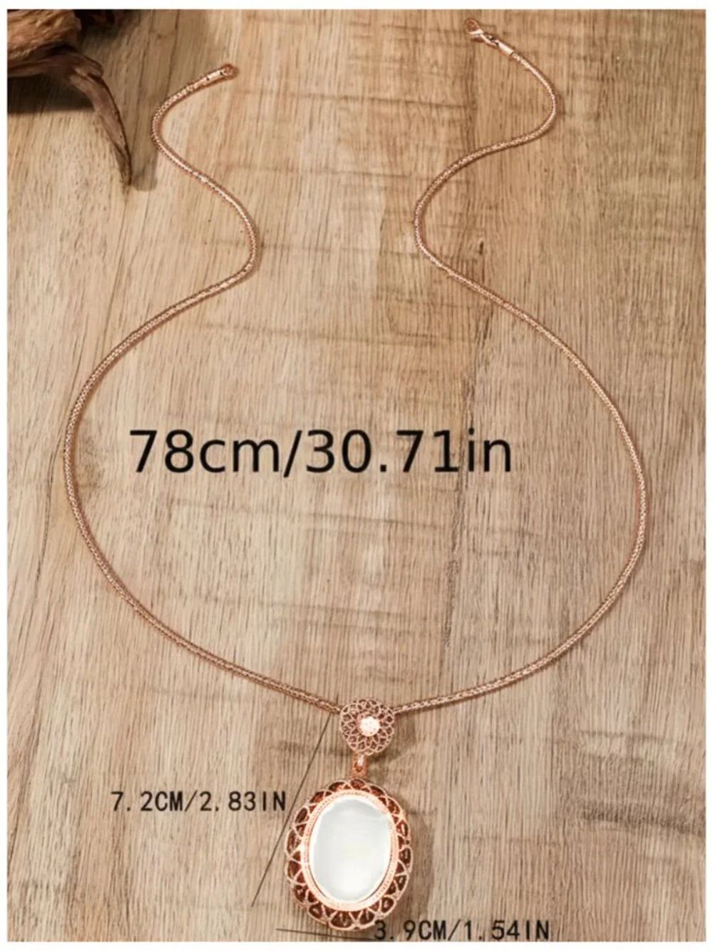 NWT Opalescent Pendant Necklace Rose Gold Rhinestone Accent Sweater Chain - Picture 4 of 4